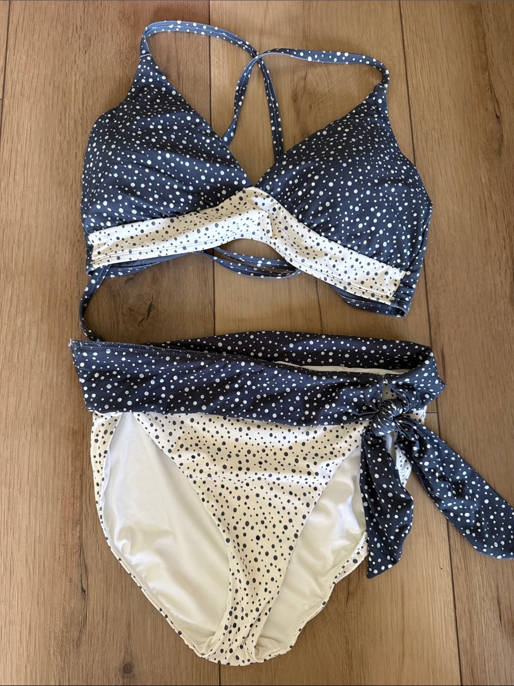 CALIA by Carrie Underwood Navy and White Polka Dot Bikini Set